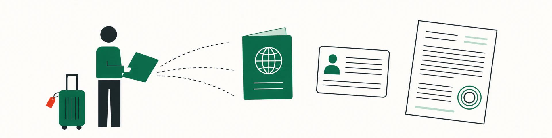 Newcomer with suitcase holding a folder of foreign documents