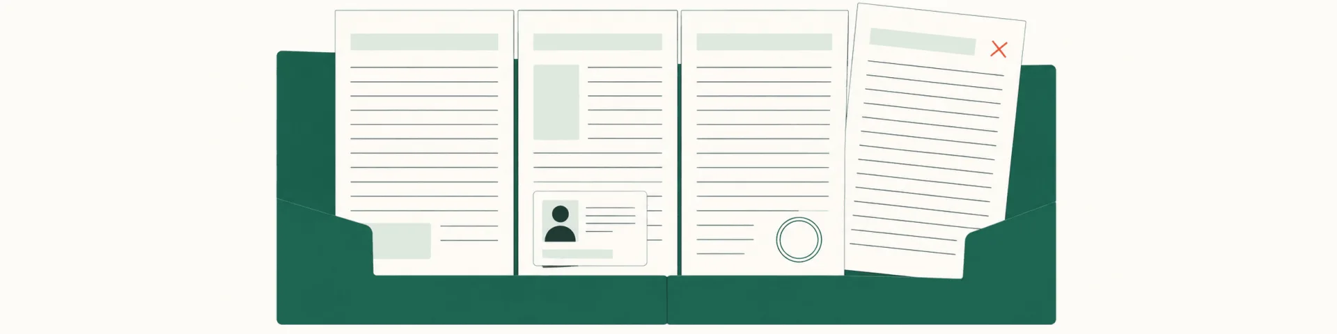 Flat-lay of a Swiss rental application in a folder, one sheet flagged with a red cross