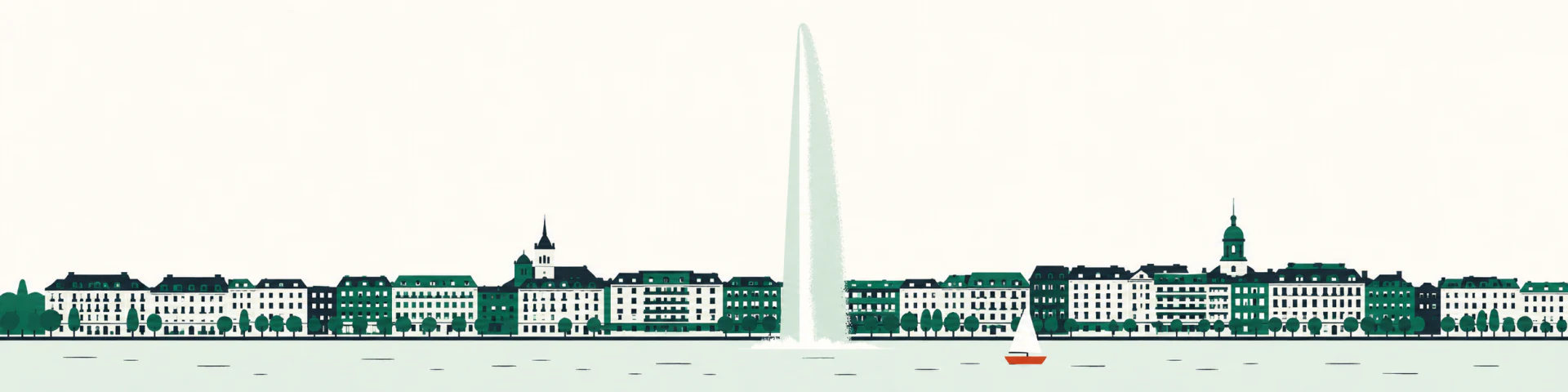 Jet d'Eau over Lake Geneva, apartment quays in view