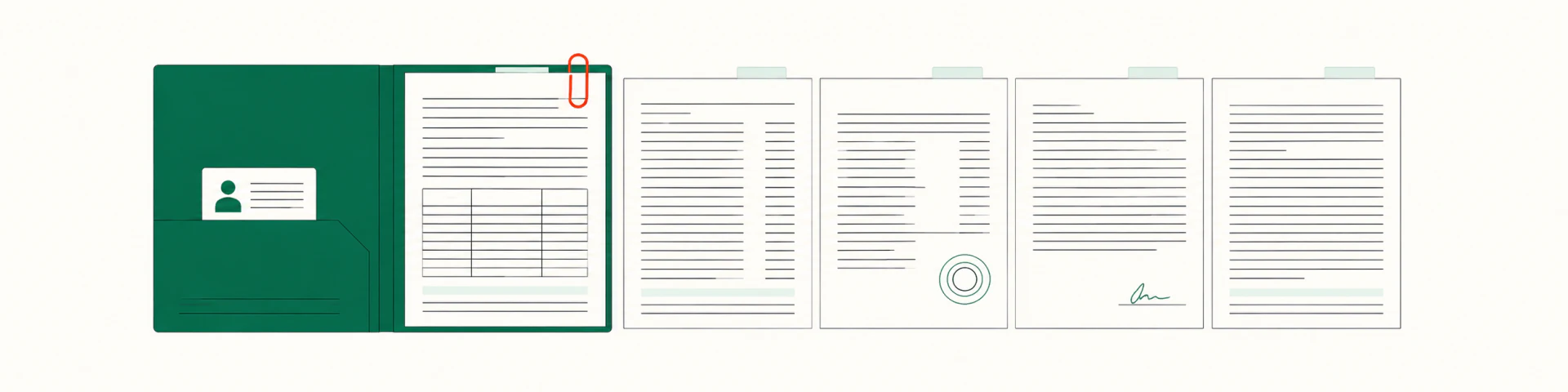 Flat-lay of a complete Swiss rental application in one folder